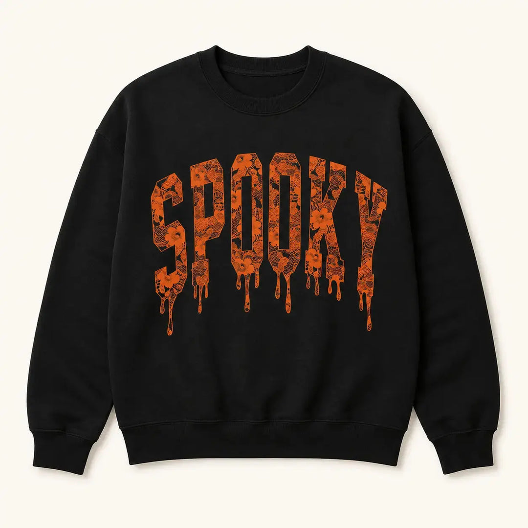 Black Lace Spooky graphic crewneck sweatshirt, front product view