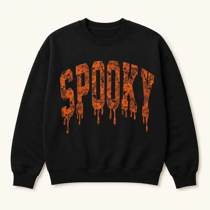 Black Lace Spooky graphic crewneck sweatshirt, front product view