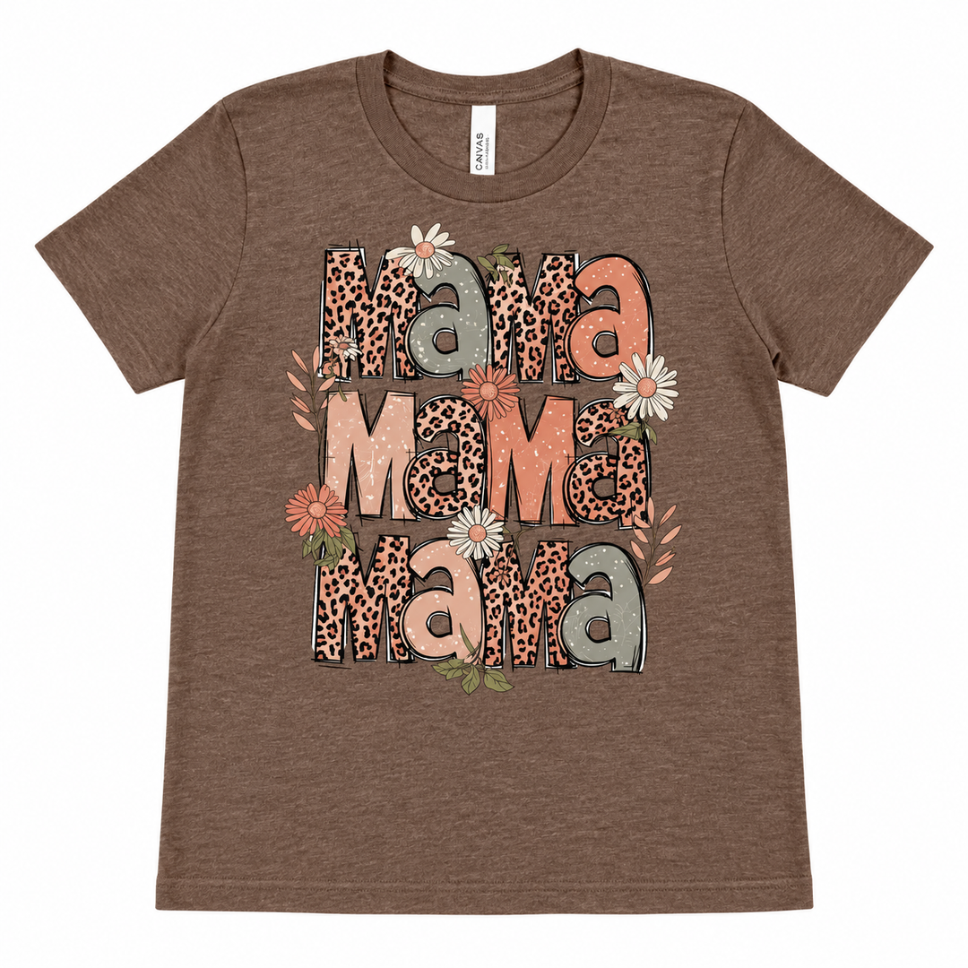 Leopard Floral Mama brown tee lay-flat on white