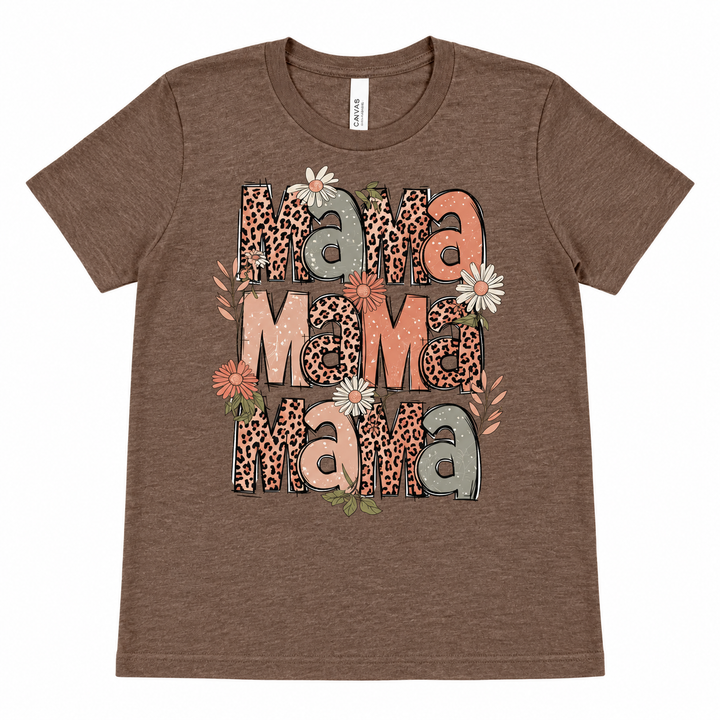 Leopard Floral Mama brown tee lay-flat on white