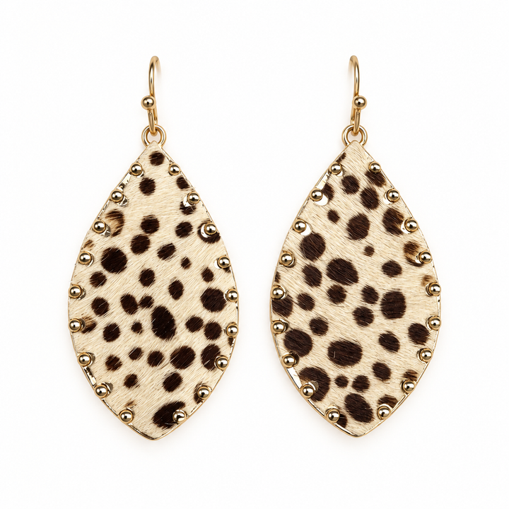 Leopard faux fur teardrop statement earrings flat product view