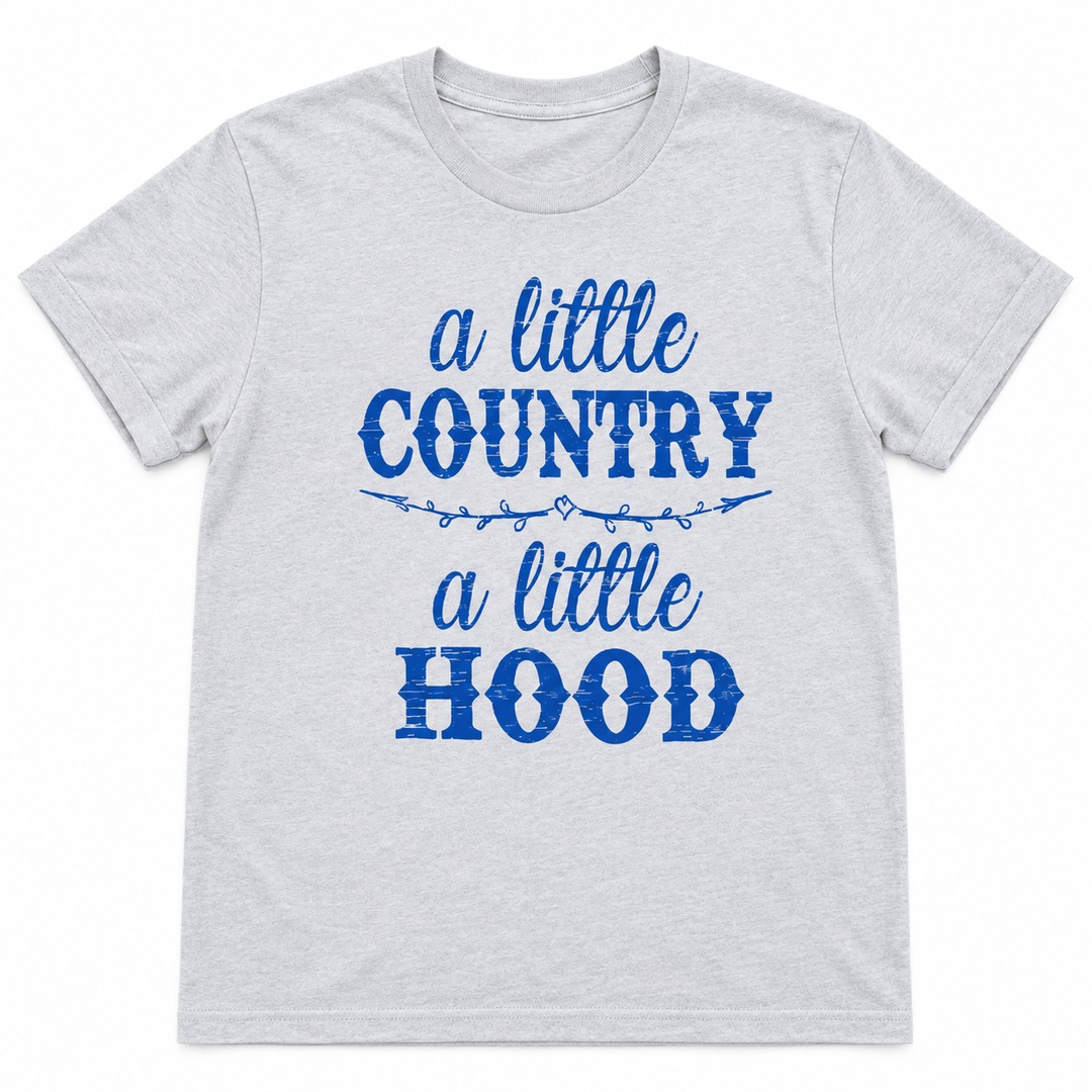 A Little Country and a Little Hood light gray tee lay-flat on white