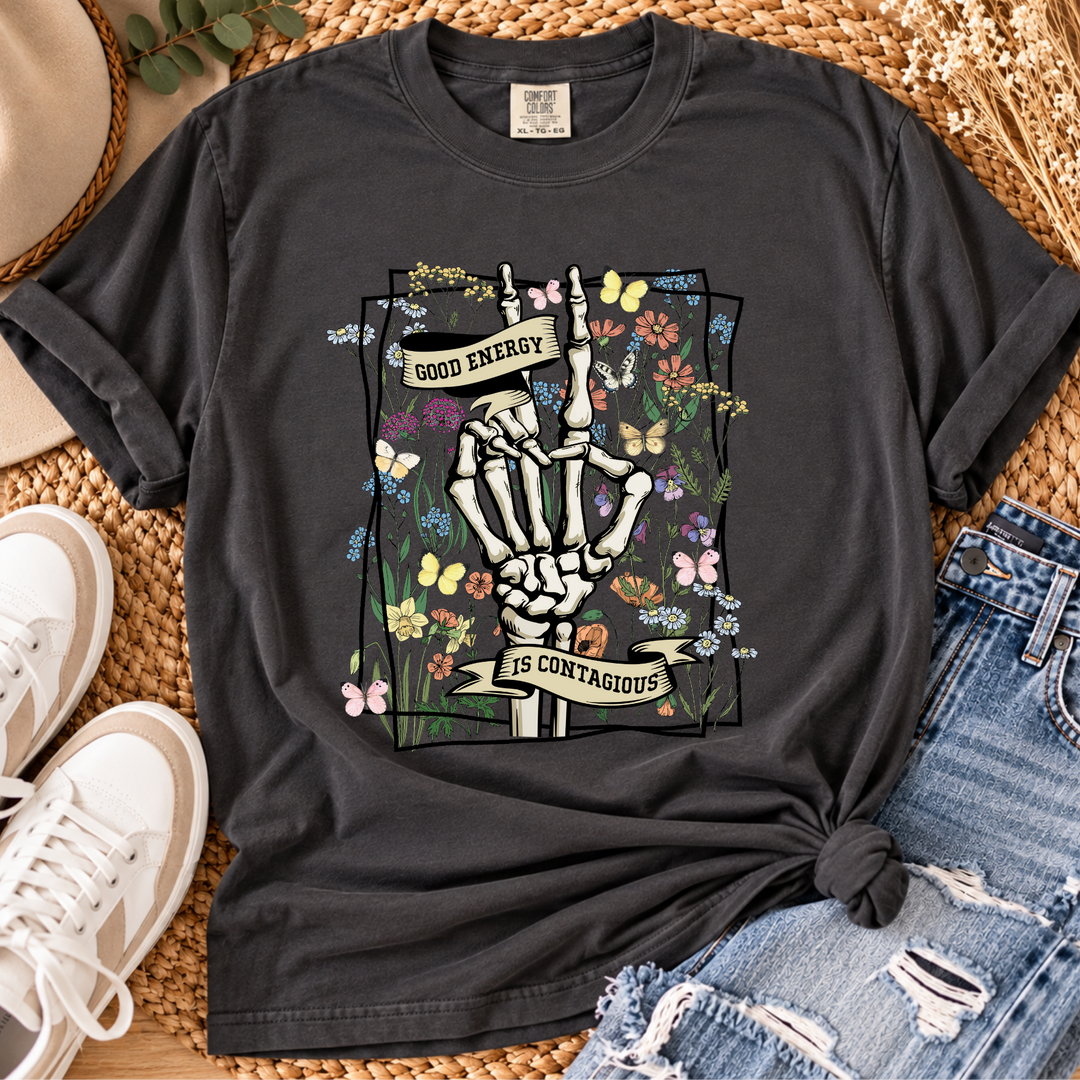 Good Energy Charcoal Positive Vibes graphic tee