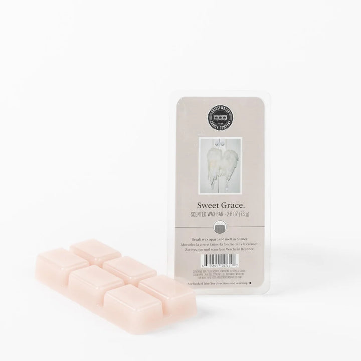 Bridgewater Sweet Grace scented wax bar with pink wax squares on a white background