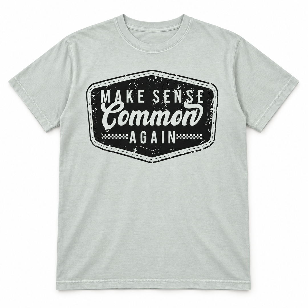 Make Sense Common Again Bay graphic T-shirt flat product view