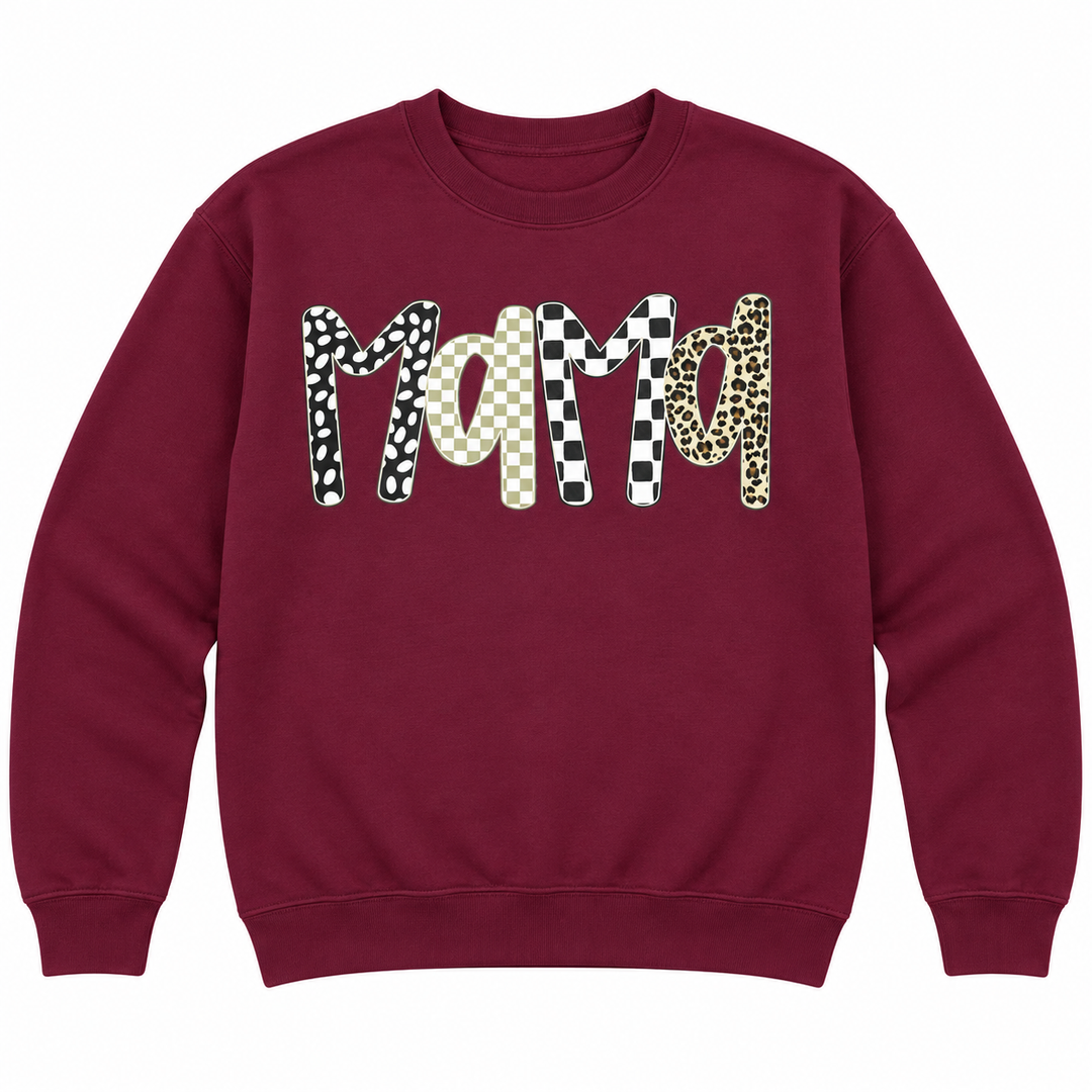 Maroon Mama boho leopard crewneck sweatshirt on a pure white background