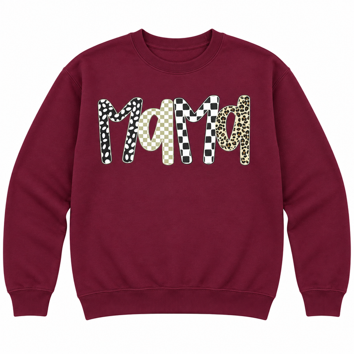 Maroon Mama boho leopard crewneck sweatshirt on a pure white background