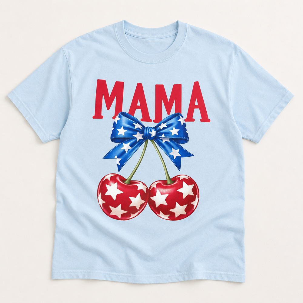 Mama Cherries patriotic chambray graphic tee flat product view