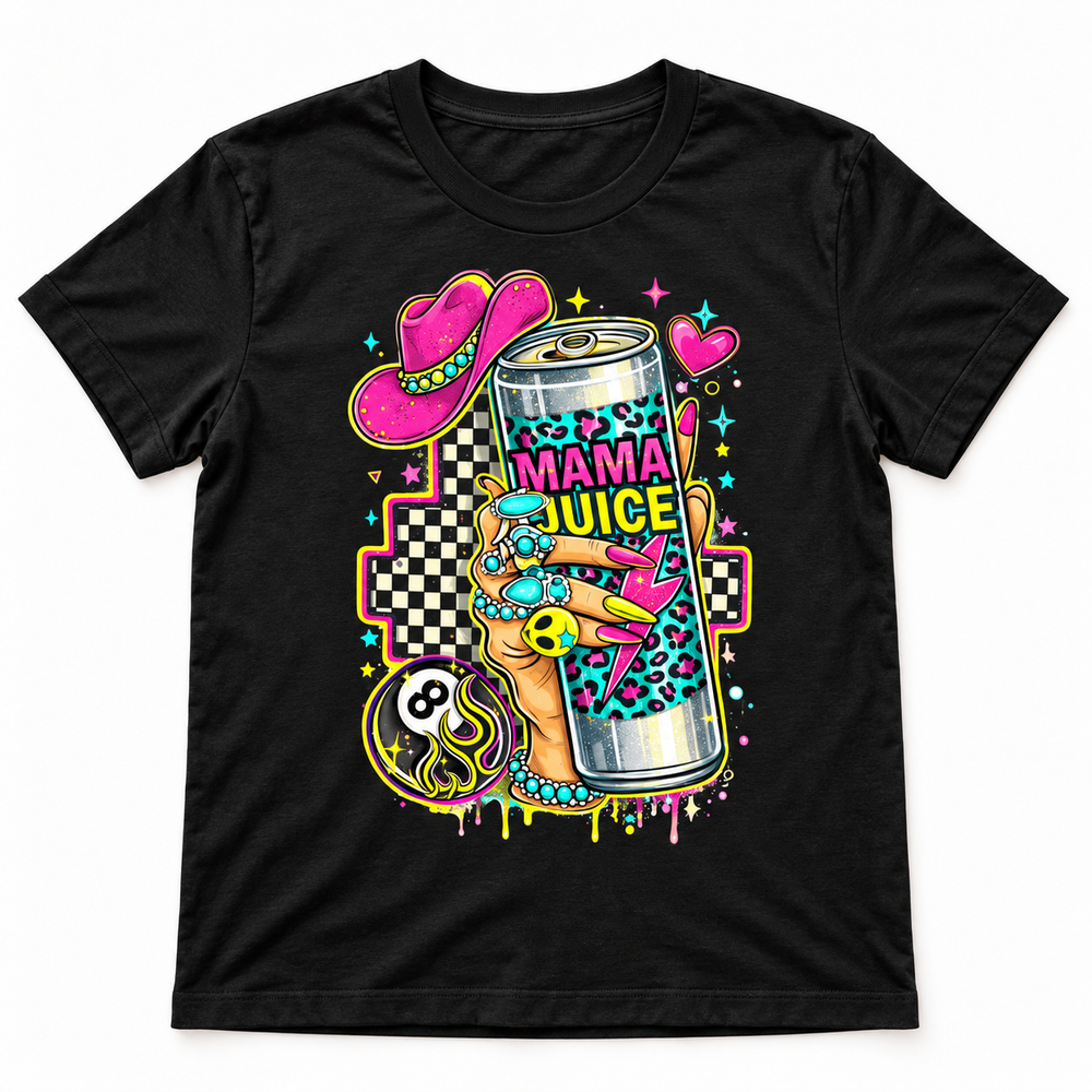 Mama Juice black coffee mom graphic tee flat product view