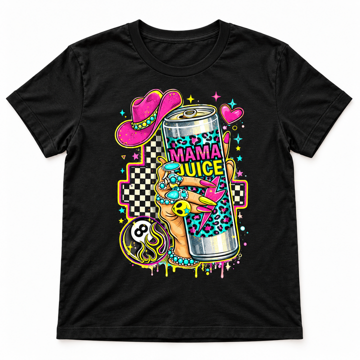 Mama Juice black coffee mom graphic tee flat product view