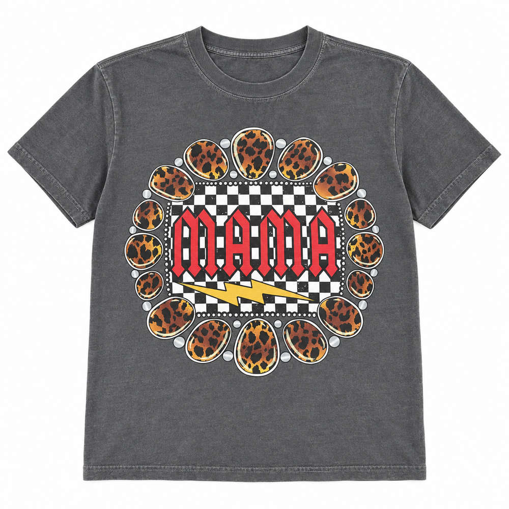 Mama Leopard Concho pepper graphic tee lay-flat on white
