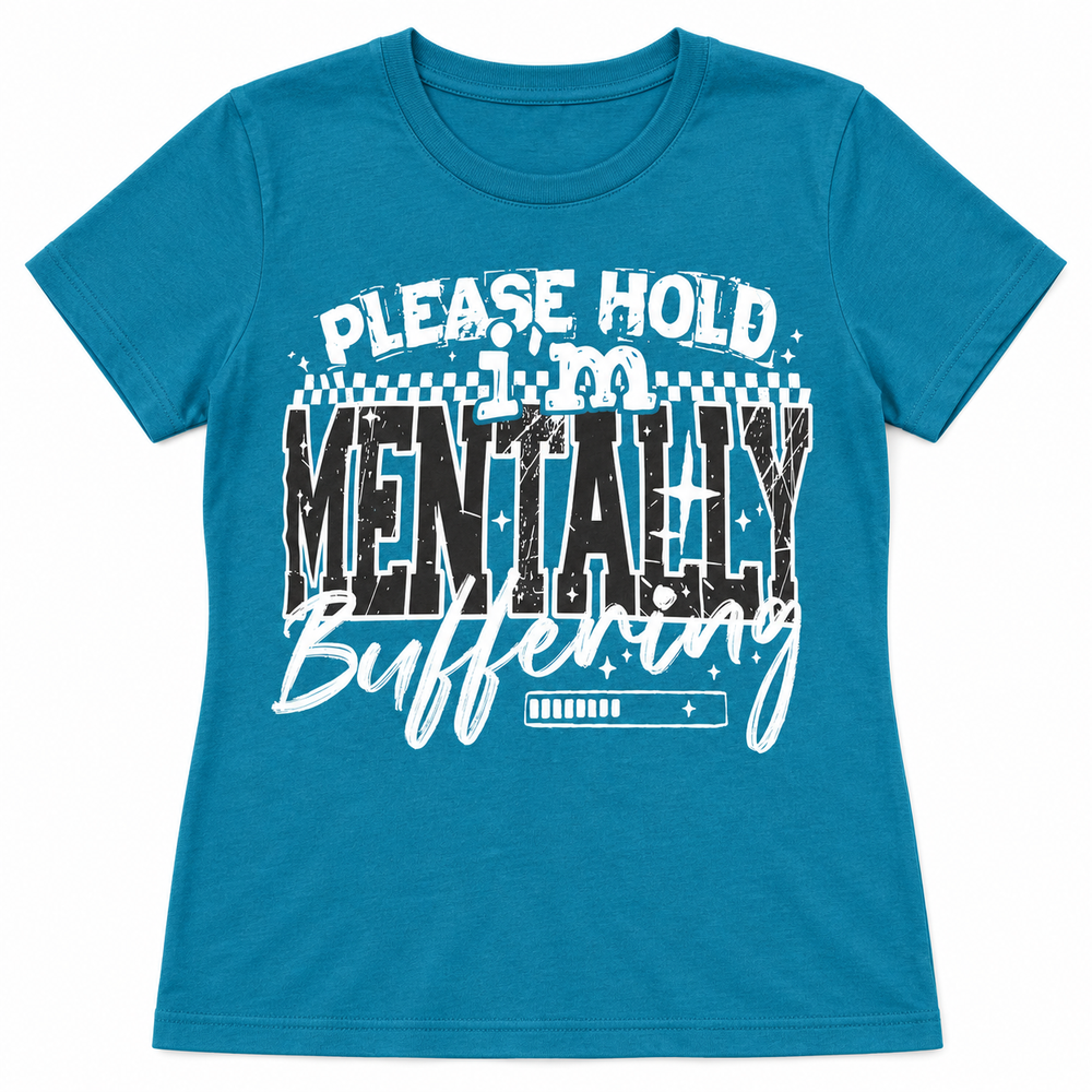 Mentally Buffering Teal tee lay-flat on white