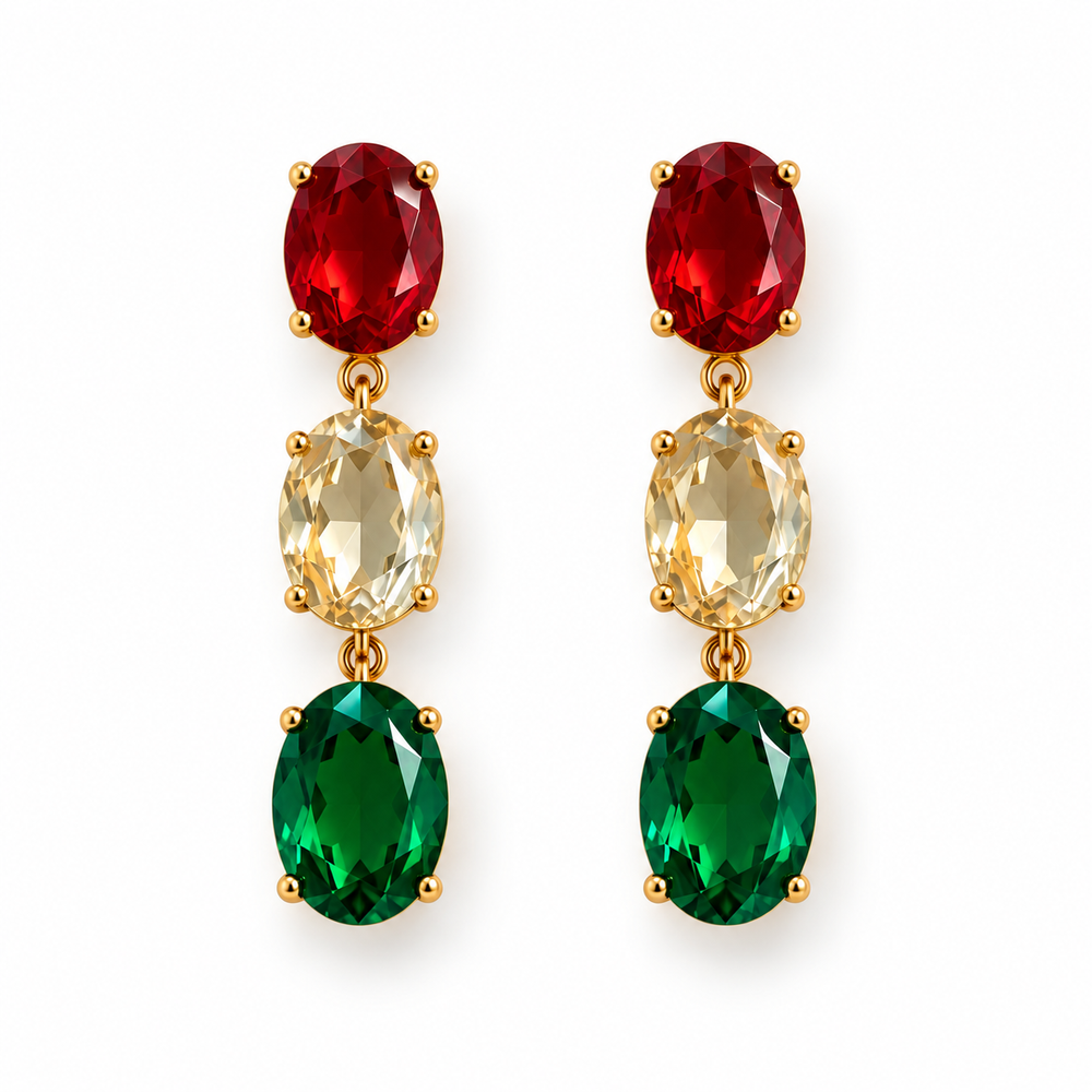 Merry & Bright jewel drop earrings arranged on a clean white background