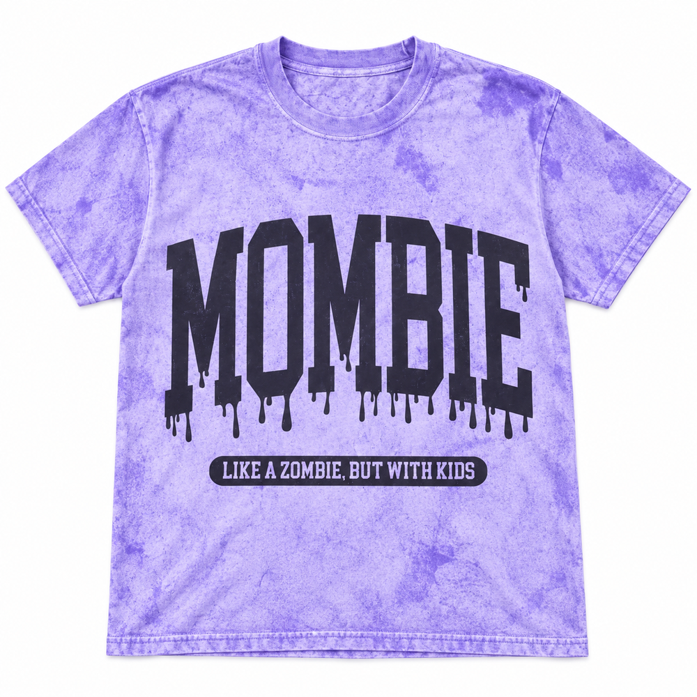 Mombie purple acid-wash mom life graphic tee complete product view on pure white