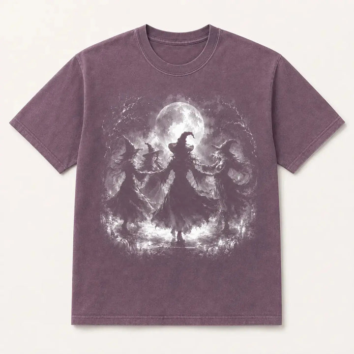 Moonlight Witches vintage purple graphic tee, front product view