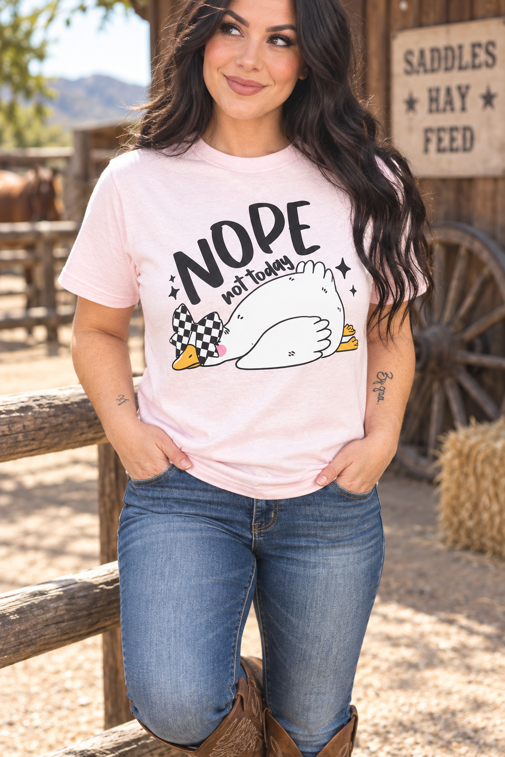 Nope Not Today blush pink tee close Western lifestyle