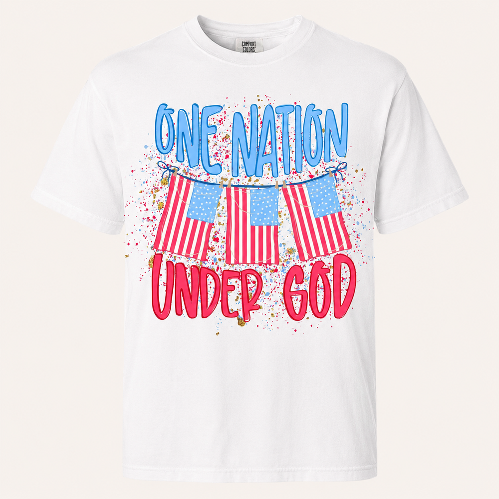 One Nation Under God white patriotic graphic tee, front product view