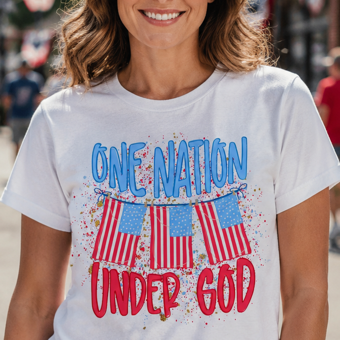 One Nation Under God Patriotic Faith Graphic Tee