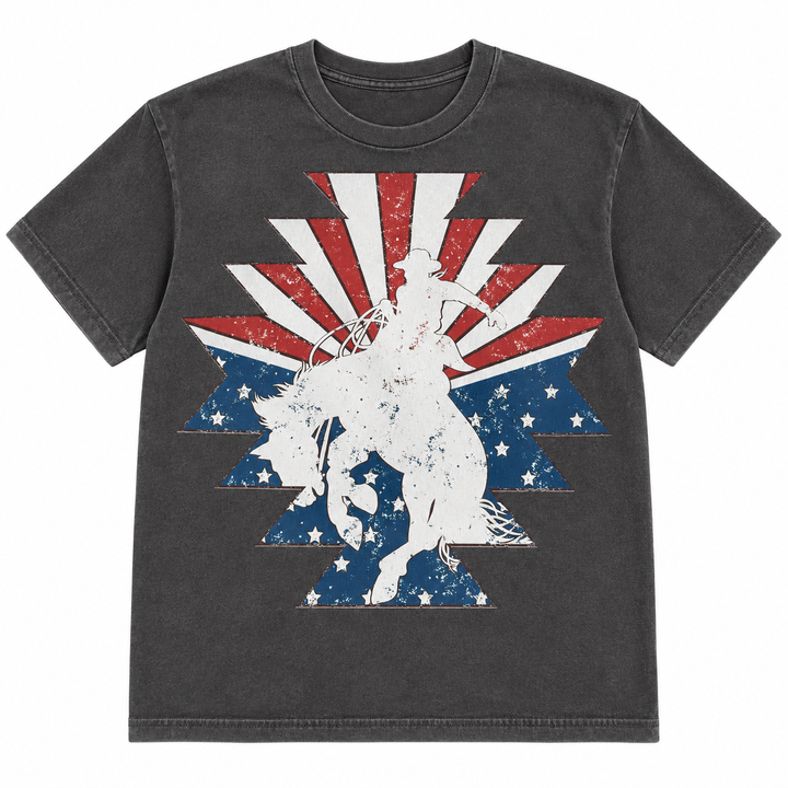 Patriotic Bronc Rider Graphic Tee lay-flat on white background