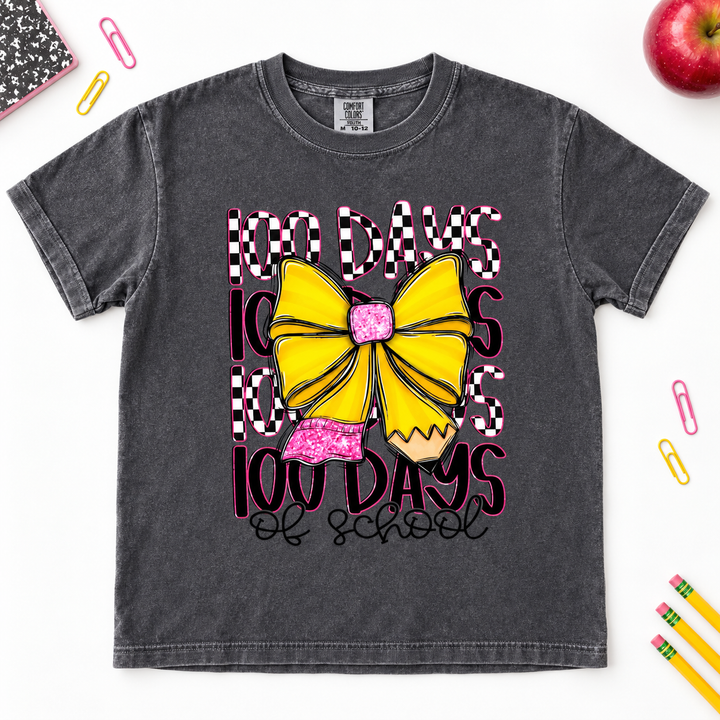 Pencil Bow 100 Days of School Pepper graphic T-shirt flat product view