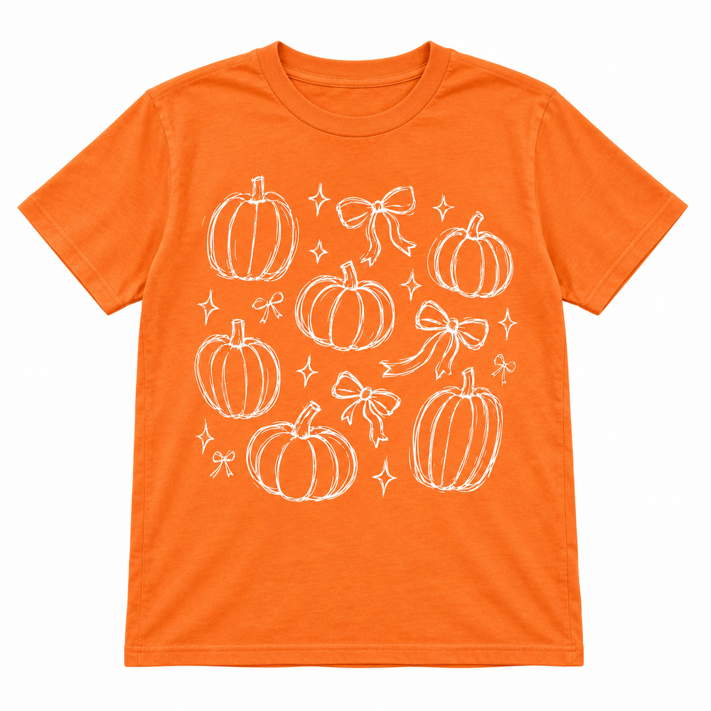 Pumpkin Doodle Fall Graphic Tee complete lay-flat on pure white background