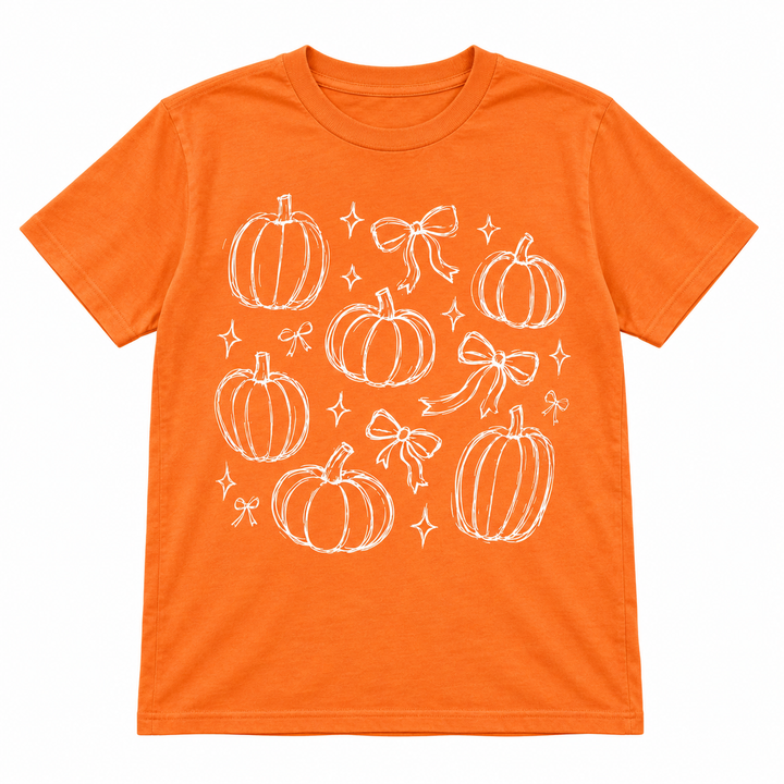 Pumpkin Doodle Fall Graphic Tee complete lay-flat on pure white background