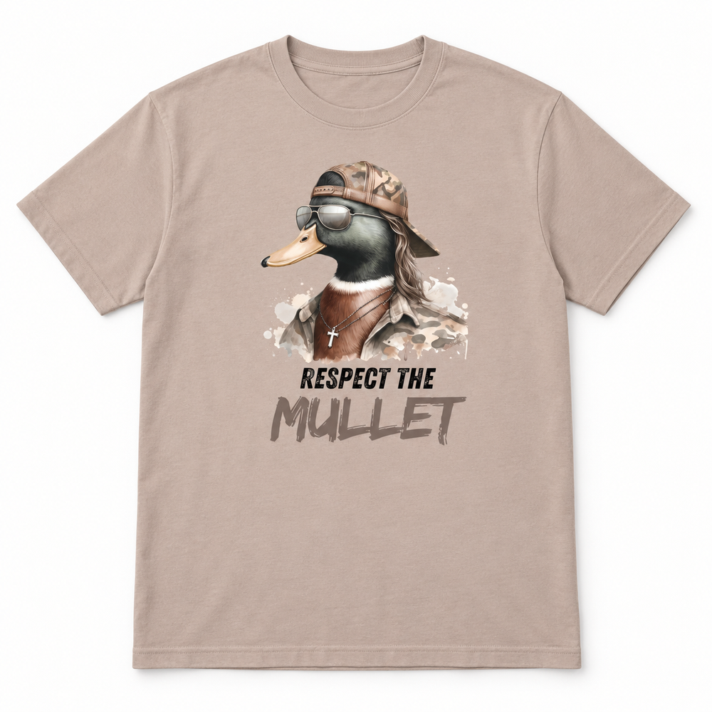 Respect the Mullet Sand duck graphic T-shirt flat product view