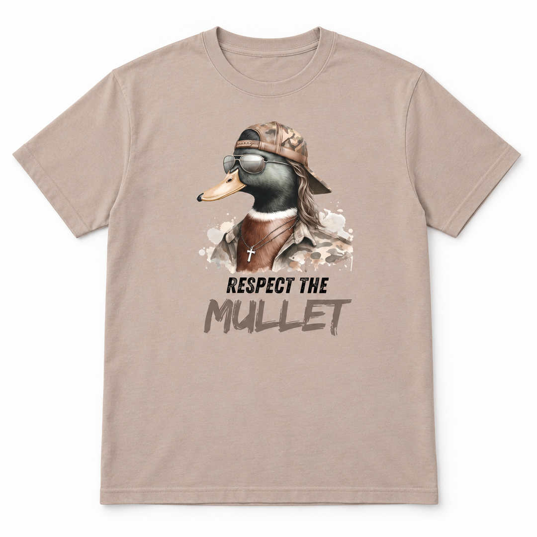 Respect the Mullet Sand duck graphic T-shirt flat product view