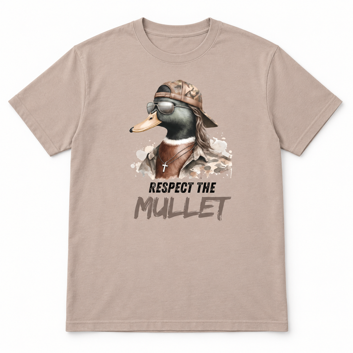 Respect the Mullet Sand duck graphic T-shirt flat product view