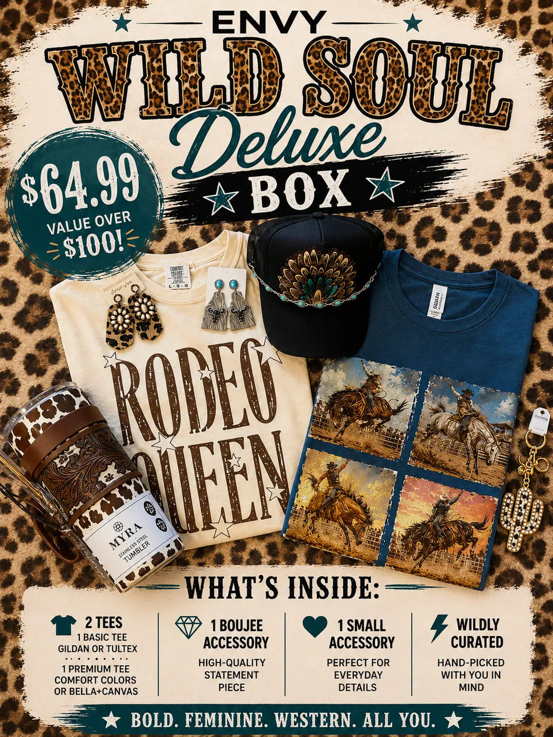 August Wild Soul Deluxe Box promotional image showing representative Western graphic tees, hat, tumbler, and accessories