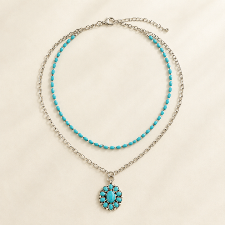 Rodeo Moonlight layered turquoise-bead and silver-tone concho necklace, product view