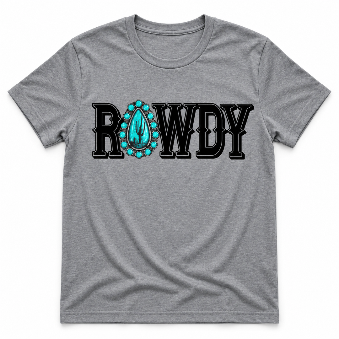 Rowdy Concho storm grey Western graphic tee flat product view