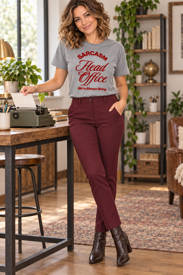 Sarcasm Head Office Grey tee studio lifestyle