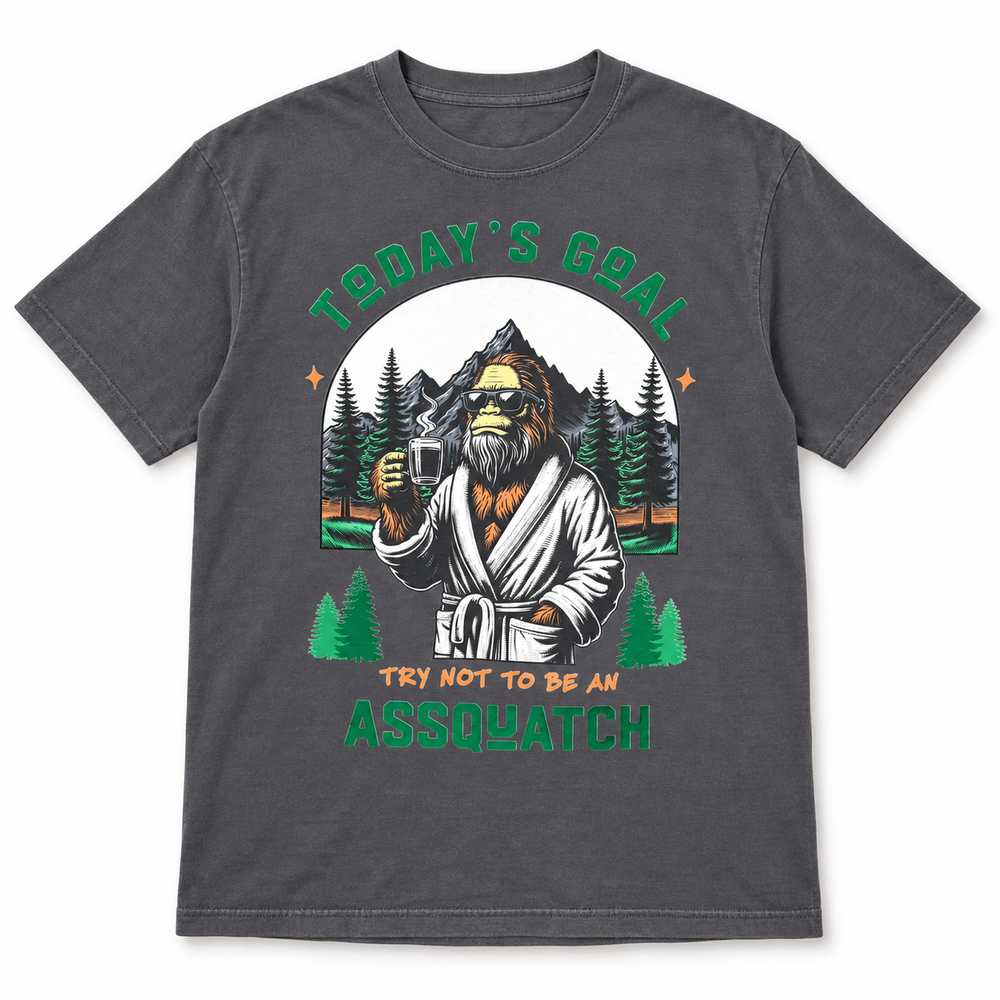 Sasquatch A$$quatch Graphite funny graphic T-shirt flat product view