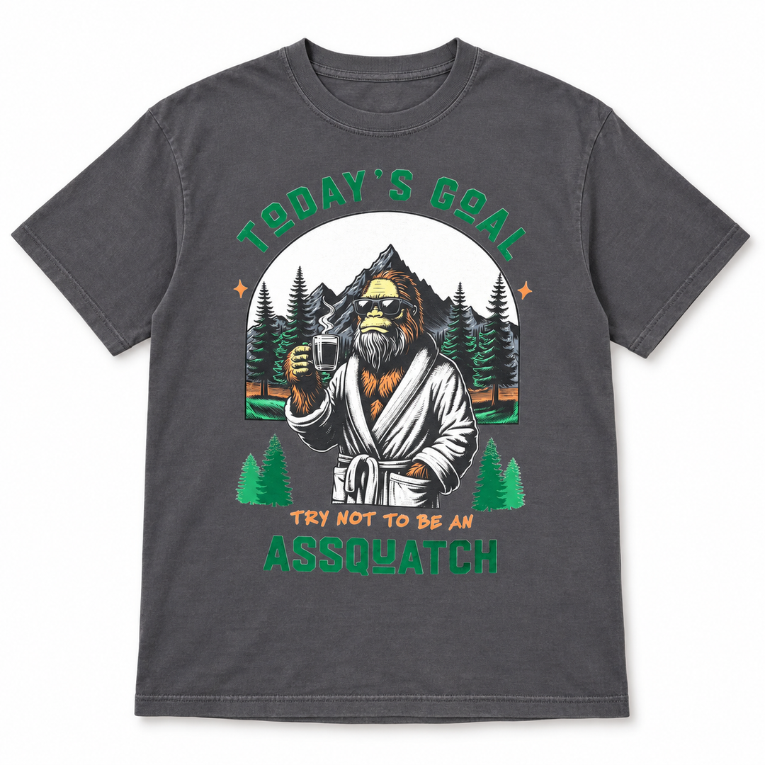 Sasquatch A$$quatch Graphite funny graphic T-shirt flat product view