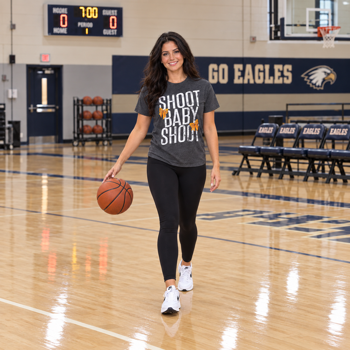Shoot Baby Shoot graphite tee full-body basketball gym lifestyle