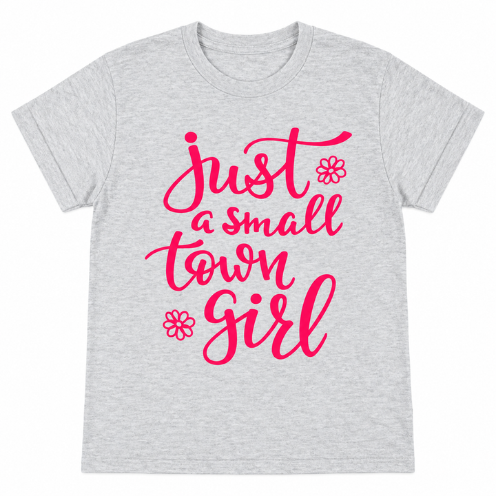 Just a Small Town Girl light gray graphic tee lay-flat on white