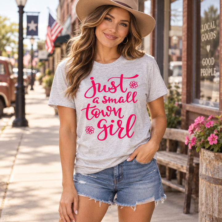 Just a Small Town Girl graphic tee close Western town lifestyle