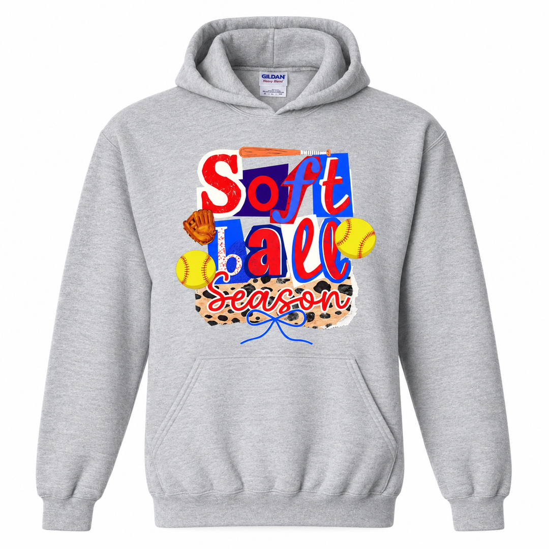 Softball Season patchwork sport grey hoodie flat product view