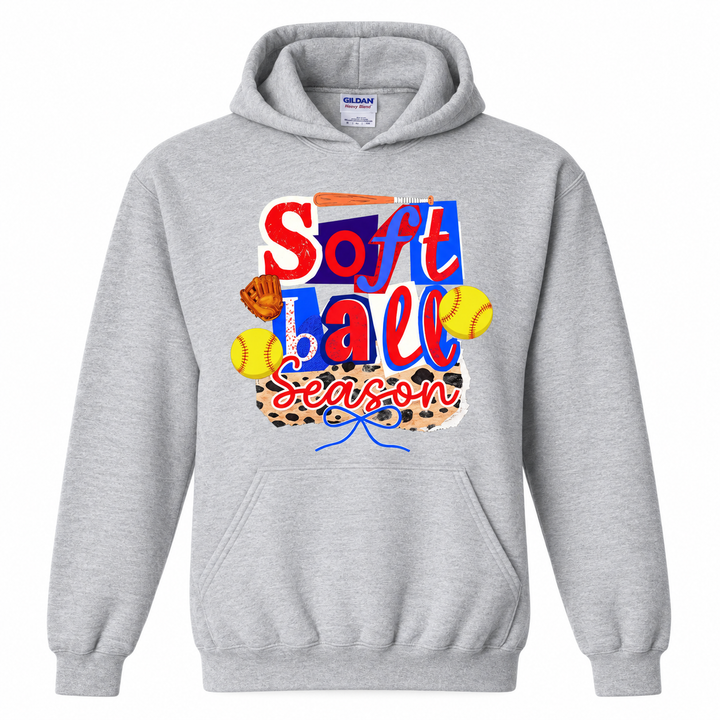 Softball Season patchwork sport grey hoodie flat product view