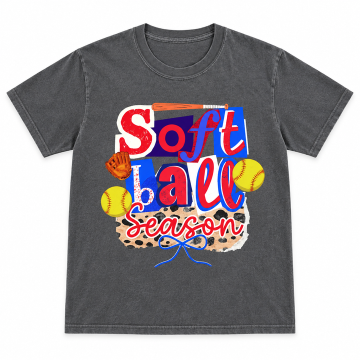 Softball Season patchwork Pepper tee lay-flat on white