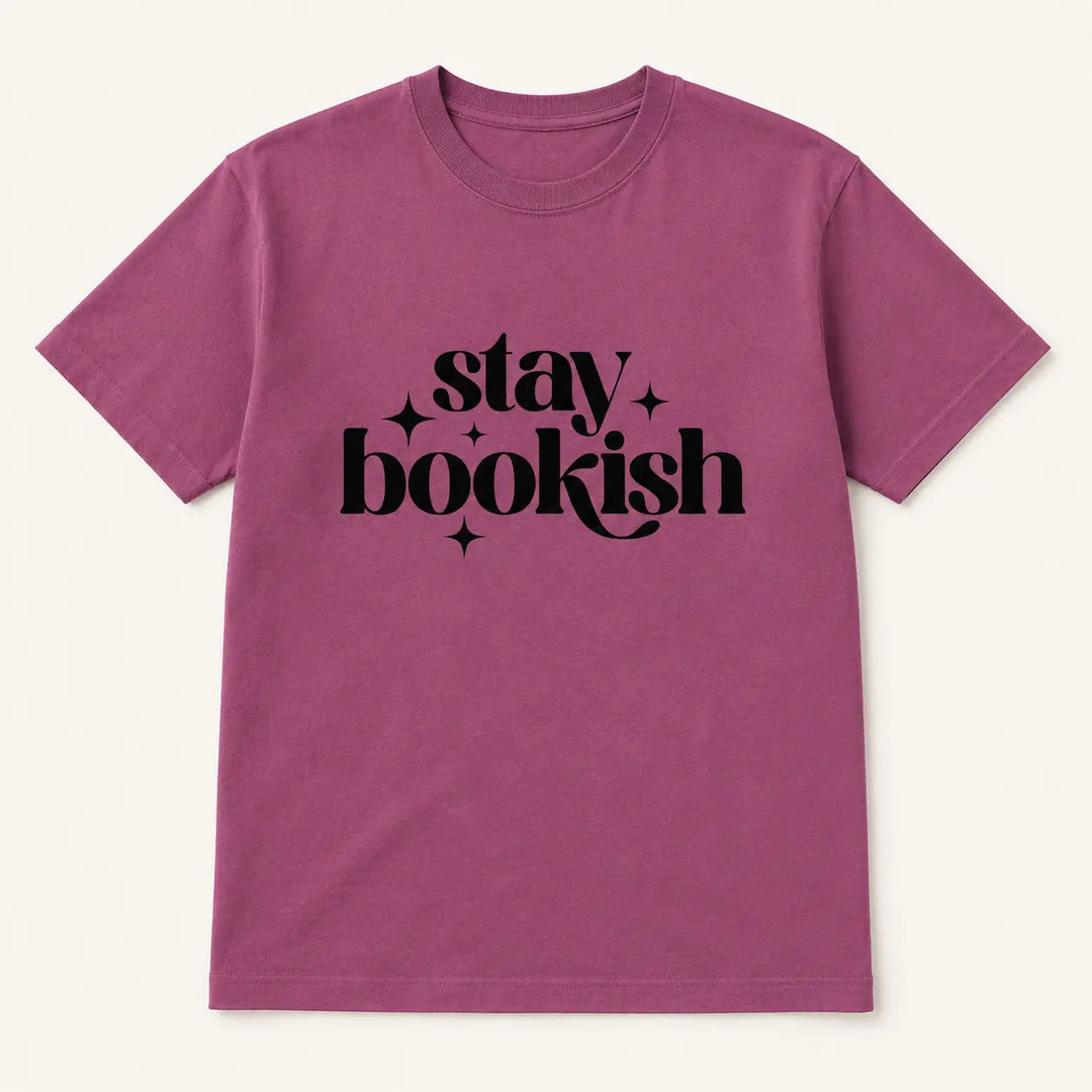 Stay Bookish berry graphic tee, front product view