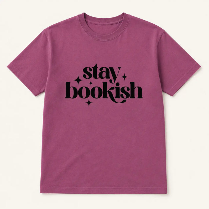 Stay Bookish berry graphic tee, front product view