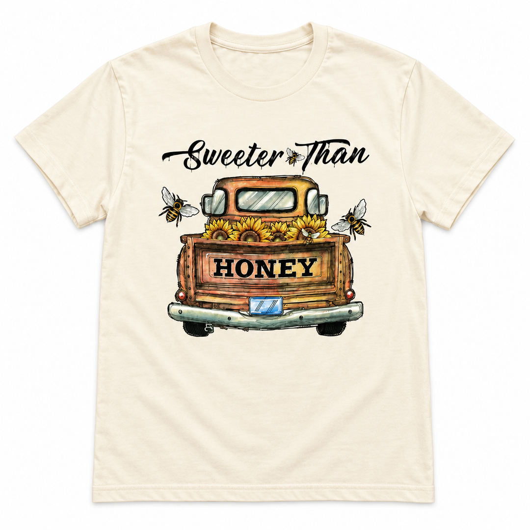 Sweeter Than Honey Natural tee lay-flat on white