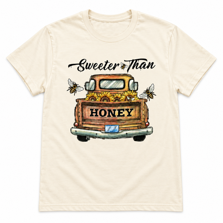 Sweeter Than Honey Natural tee lay-flat on white