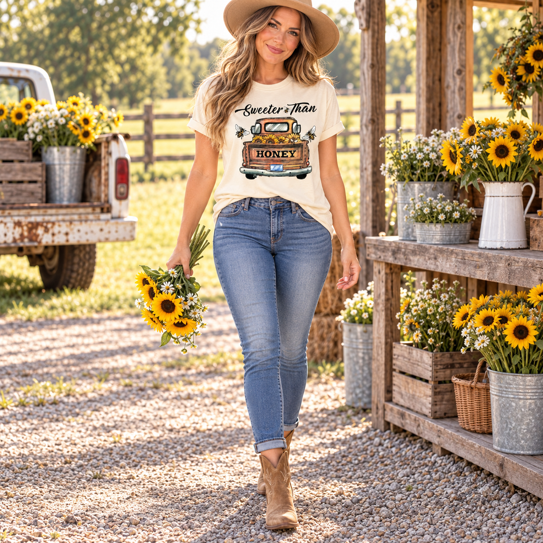 Sweeter Than Honey Natural tee full-body family farm lifestyle