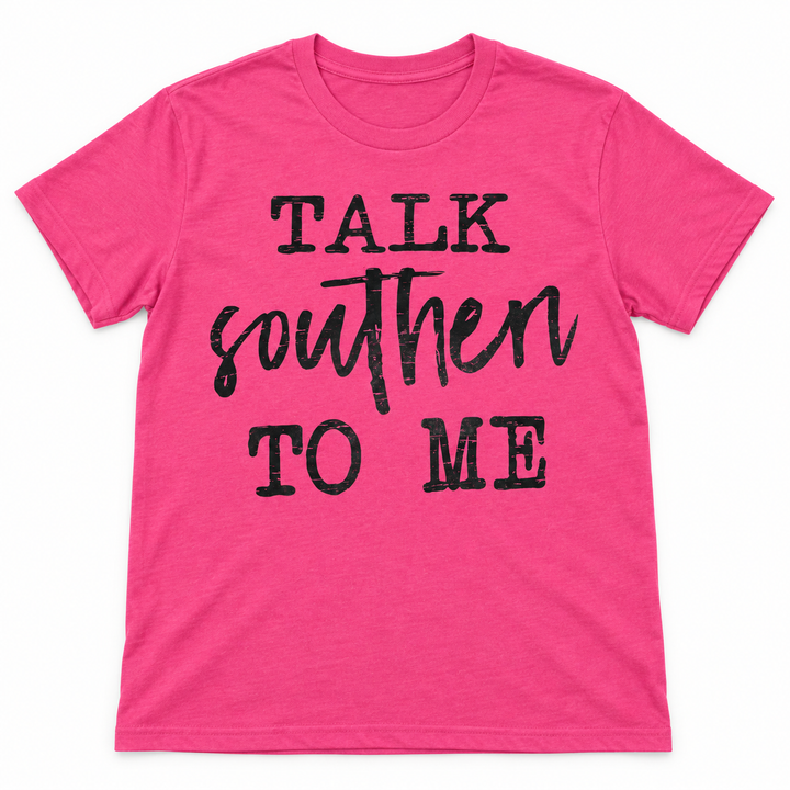 Talk Southern to Me Heliconia pink graphic tee lay-flat on white background