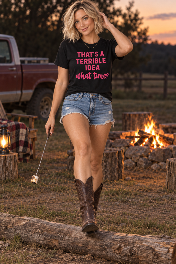 Terrible Idea black tee ranch campfire lifestyle