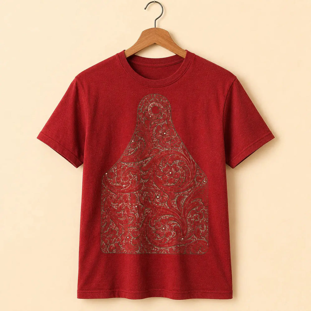 Clean studio view of Tooled Cow Tag Western graphic tee