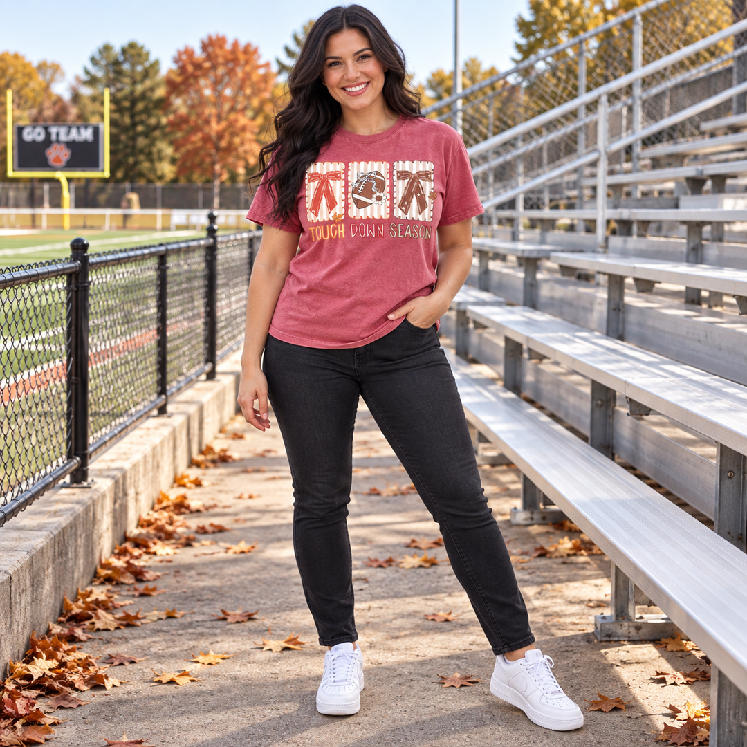 Touchdown Season Bows crimson football tee styled by bleachers